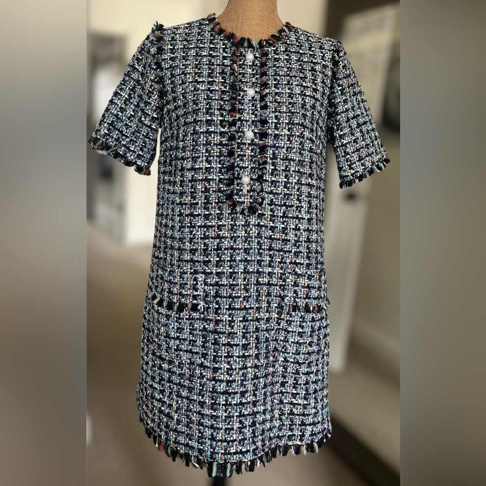 Halogen x Atlantic-Pacific Fringe Tweed Dress